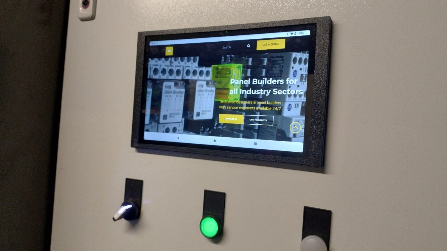 Large touchscreen HMI mounted on a control panel