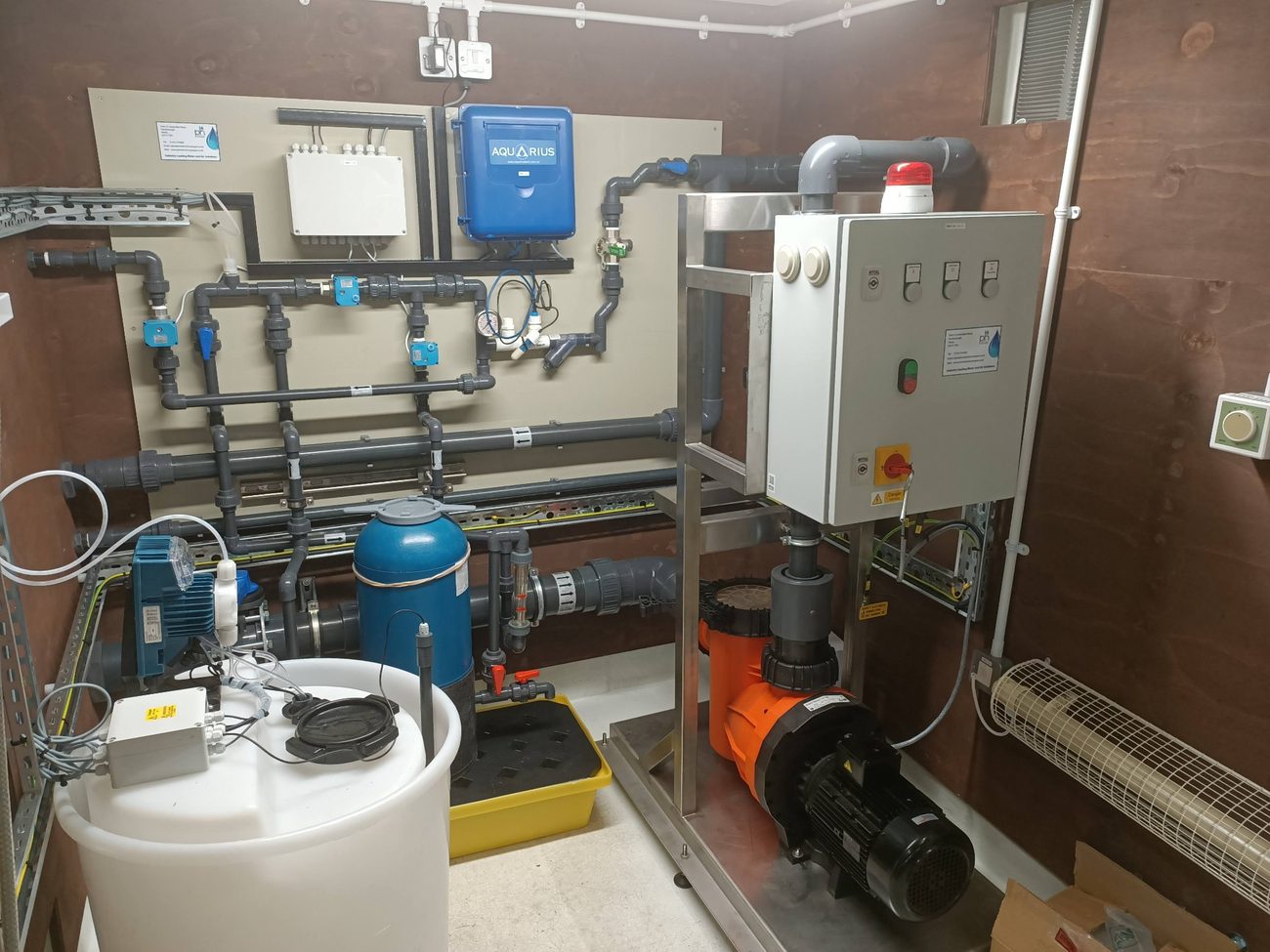Water treatment skid with control panel and instrumentation